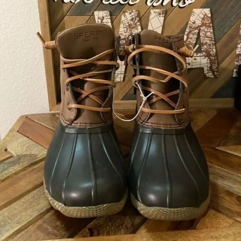 Sperry Saltwater Duck Boots Women 5.5 Brown Black‎ Side Zip STS83684 Weather